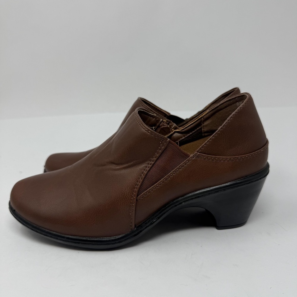 Brown Slip On Shoes Womens Size 8 Medium Block Heel Comfort Casual Zip Sides - Picture 9 of 13